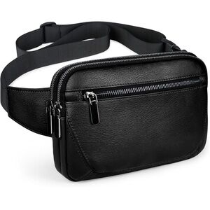 Large Black Leather Fanny Pack, Belt Bag, Unisex, fitS up to a 60” waist, NWT